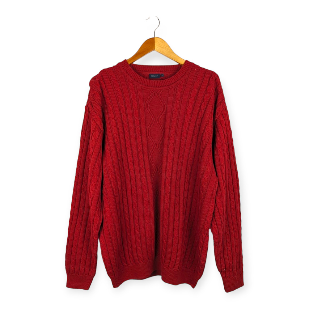 REDGREEN Men's‎ Red Cable Knit Cottom Crew Neck Casual Sweater Size XL Fisherman
